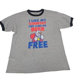 Chill I like my Beer Like My Country Free Patriotic Tee T-Shirt Mens XL 3037